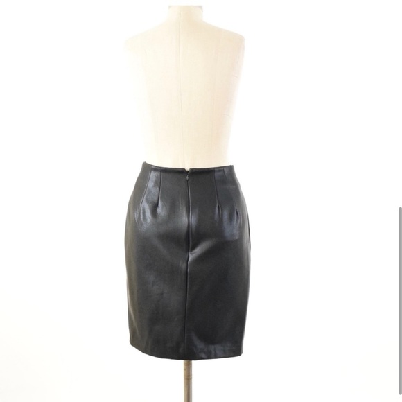 Finders Keepers Women’s Metallic Black Faux Leather Slit Front Sexy Pencil Skirt - Picture 3 of 11
